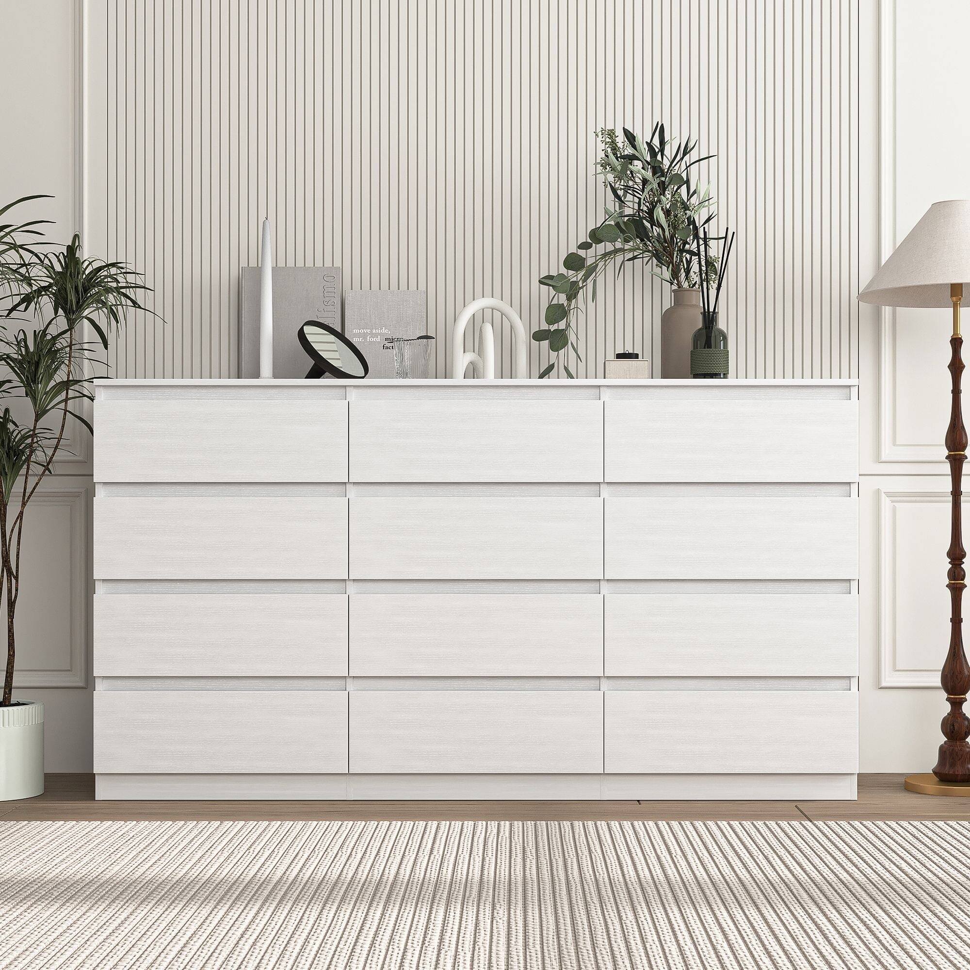 Kadyn - 12 Drawer Wide Dressers for Bedroom, Modern Chest of Drawer Organizer - White