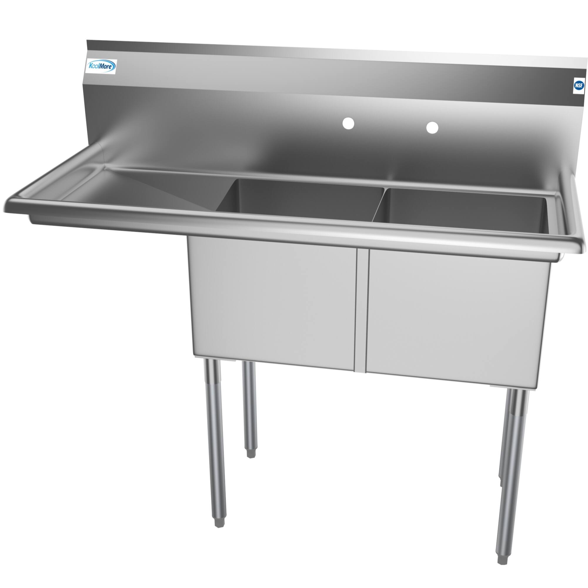 Angle. Koolmore - 48 in. Two Compartment Stainless Steel  Sink with 2 Drainboards, Bowl Size 15"x 15"x 12" SB151512-15L3. - Stainless Steel.