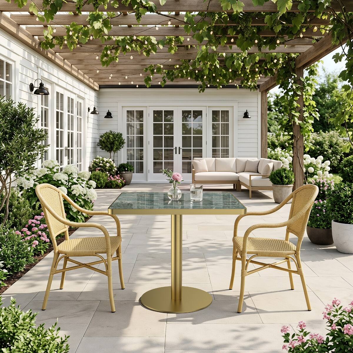 Loheer 31.5 inch Square Dining Table, Sintered Stone Tabletop, Gold ...