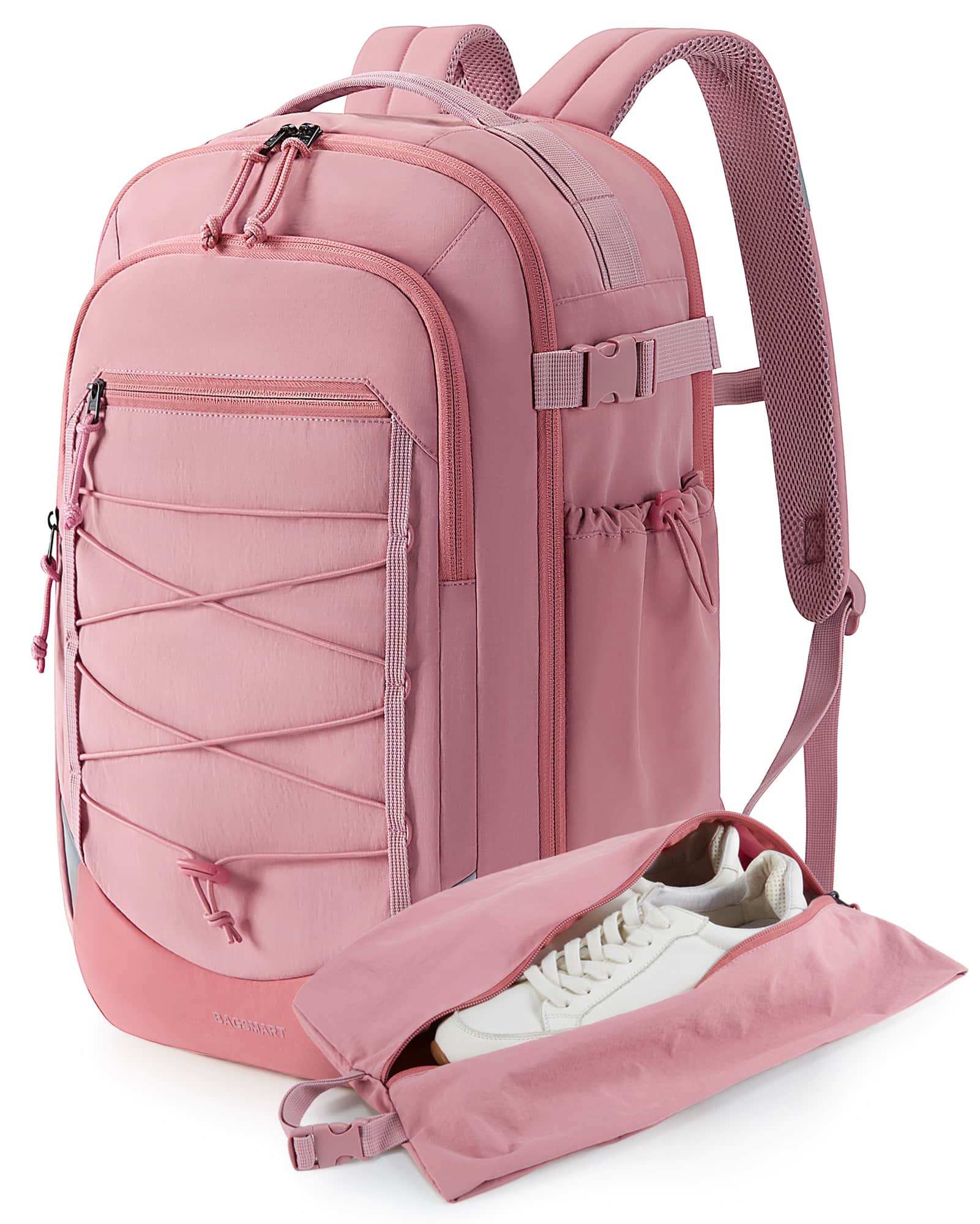 Bagsmart - Carry On Travel Backpack, 17.3 Inch Large Flight Approved Daypack, Personal Item Bag with Shoe Compartment, 27L Pack Bag - Pink price history on PriceWatchPro