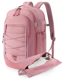 Bagsmart - Carry On Travel Backpack, 17.3 Inch Large Flight Approved Daypack, Personal Item Bag with Shoe Compartment, 27L Pack Bag - Pink