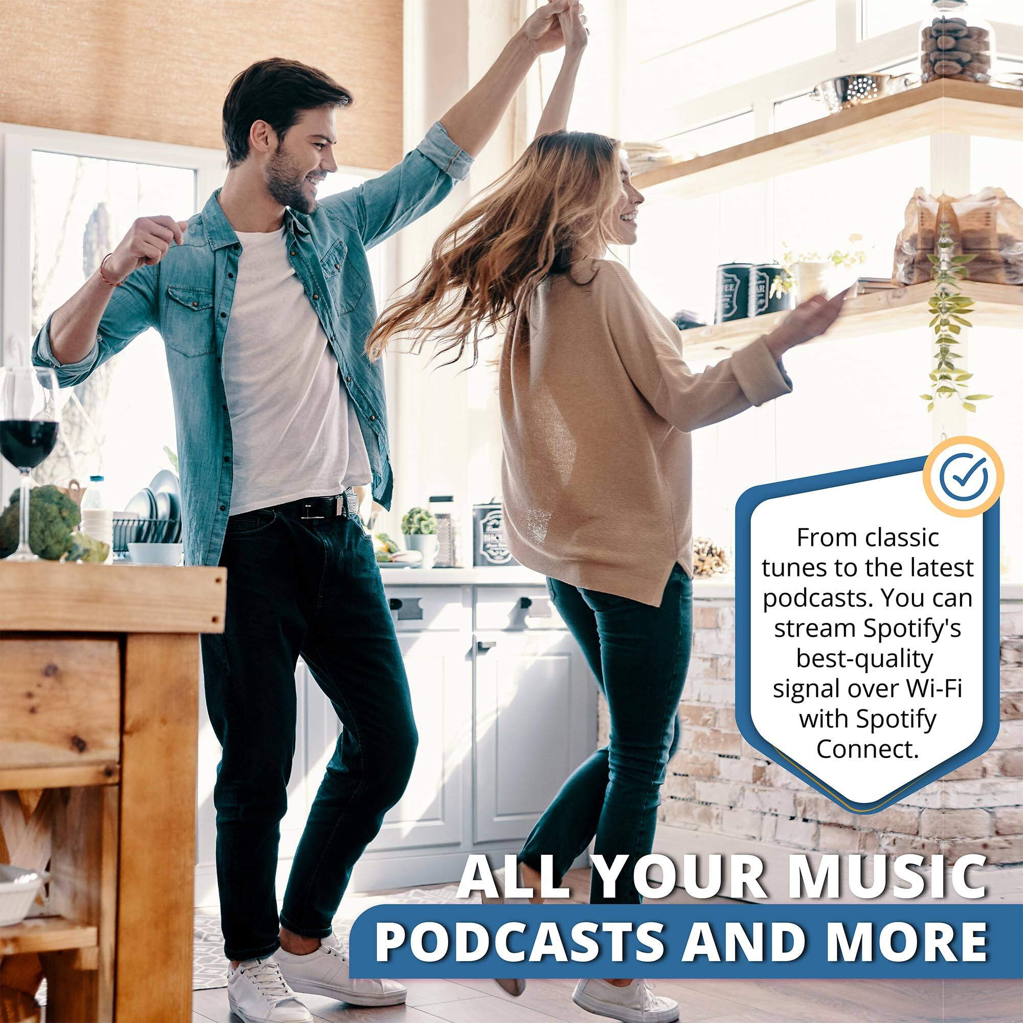 From classic tunes to the latest podcasts. You can stream Spotify's best-quality signal over Wi-Fi with Spotify Connect. ALL YOUR MUSIC PODCASTS AND MORE