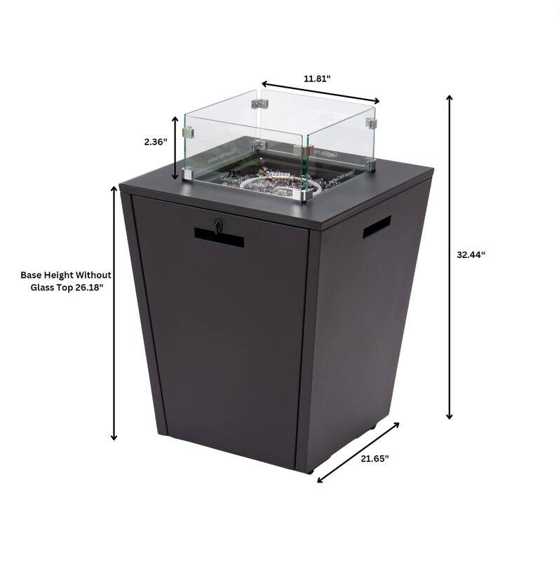 11.81" 2.36" U naled 71 Caution poa 32.44" Base Height Without Glass Top 26.18" 21.65"