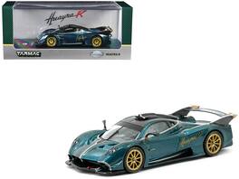 Pagani Huayra R Turquoise Carbon Fiber with Gold Wheels "Global64" Series 1/64 Diecast Model Car by Tarmac Works - Turquoise and Gold