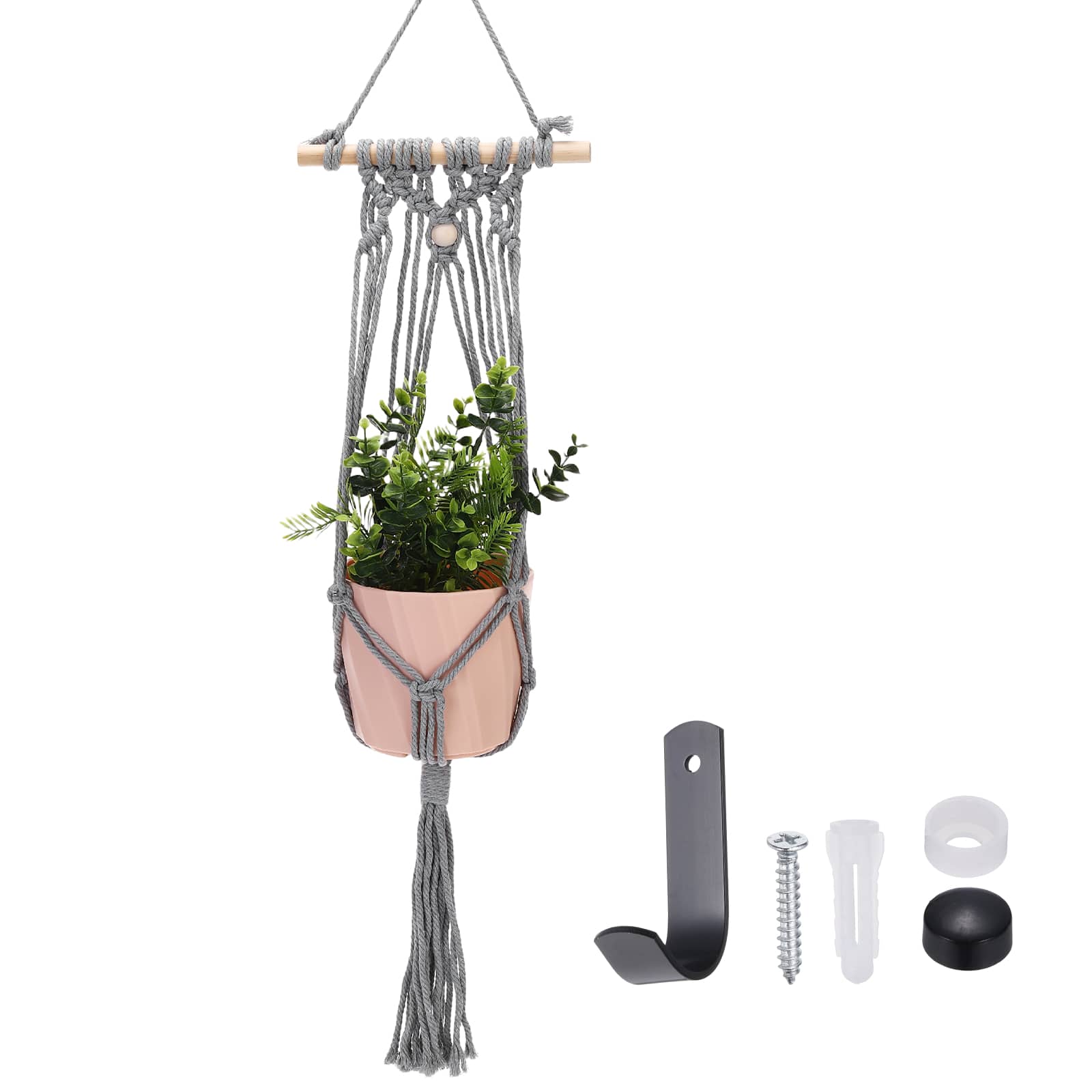 Unique Bargains - Macrame Plant Hanger, 34 Inch Hanging Planter w/ Hook Tassels Decorative Crochet Cotton Rope for Home Decor - Gray price history on PriceWatchPro