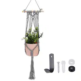 Unique Bargains - Macrame Plant Hanger, 34 Inch Hanging Planter w/ Hook Tassels Decorative Crochet Cotton Rope for Home Decor - Gray
