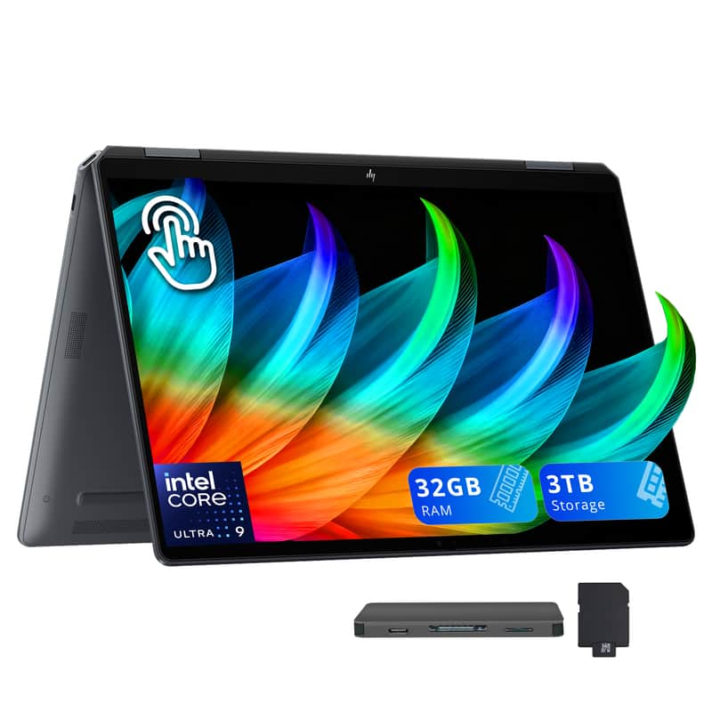 HP - OmniBook 14" 3K 2-in-1 TouchScreen,Intel Ultra 9 288V,32GB RAM,2TB SSD+1TB Dock Set,Backlit Keyboard,Win 11 - Gray