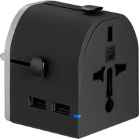 Platinum™ - All-in-One Travel Adapter with 2 USB Ports - Black - Front_Zoom