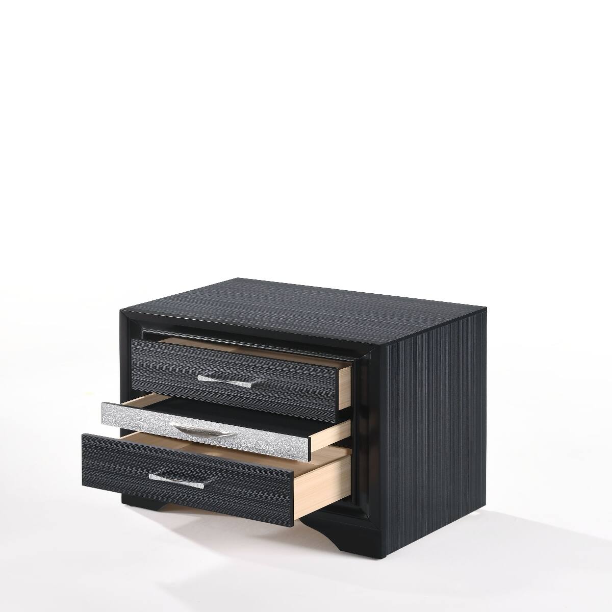 Left. Loheer - Loheer Black Nightstand with Drawers and Felt Lined Jewelry Storage - Black.