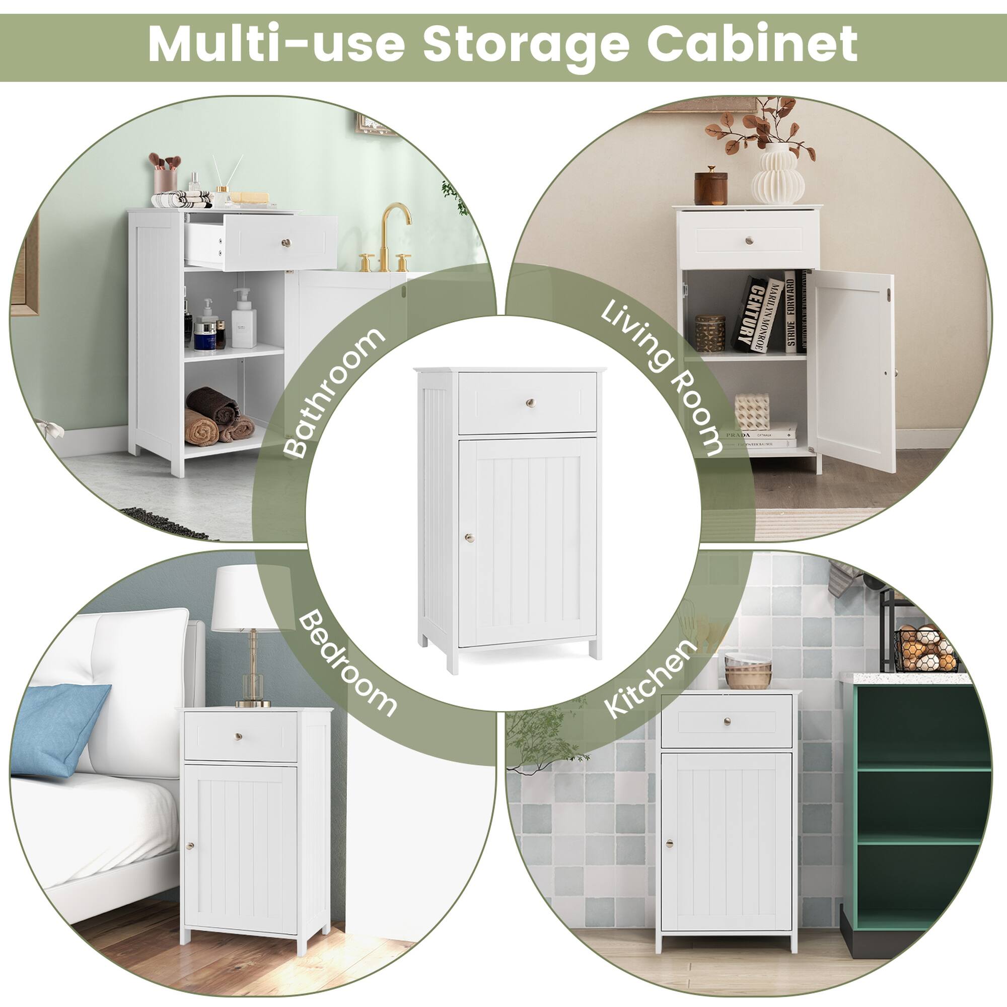 Multi-use Storage Cabinet

- Bathroom
- Living Room
- Bedroom
- Kitchen