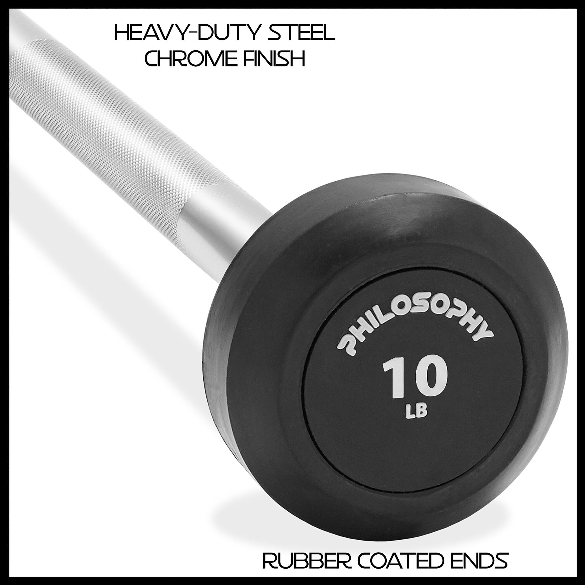 HEAVY-DUTY STEEL  
CHROME FINISH  

PHILOSOPHY  
10 LB  

RUBBER COATED ENDS