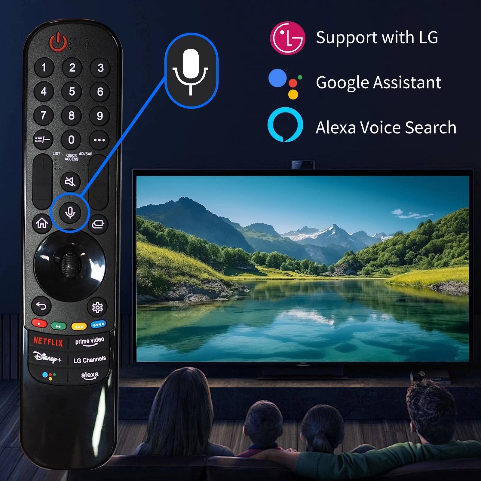 Support with LG  
Google Assistant  
Alexa Voice Search  

NETFLIX  
prime video  
Disney+  
LG Channels  
alexa