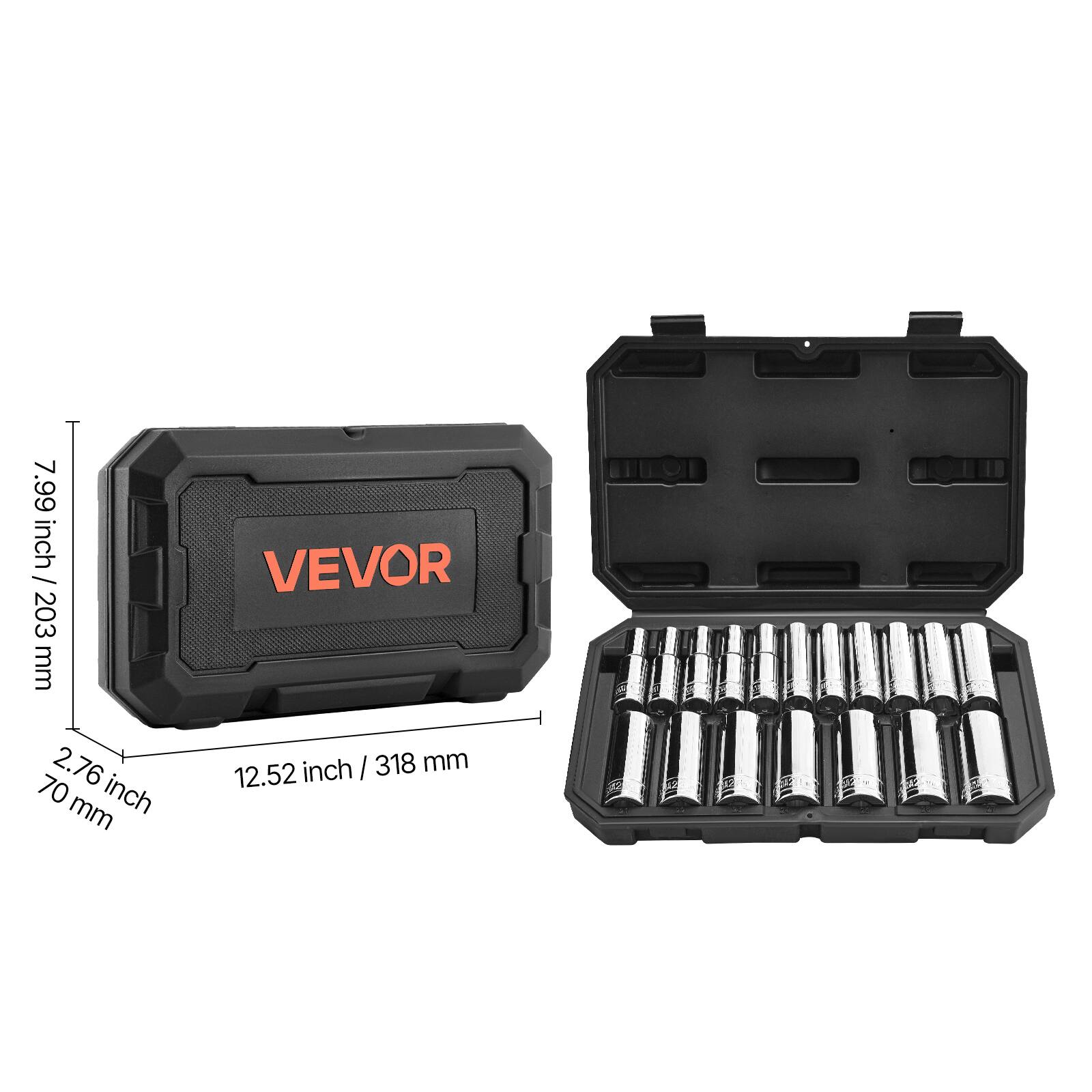 7.99 inch / 203 mm  
2.76 inch / 70 mm  
12.52 inch / 318 mm  
VEVOR