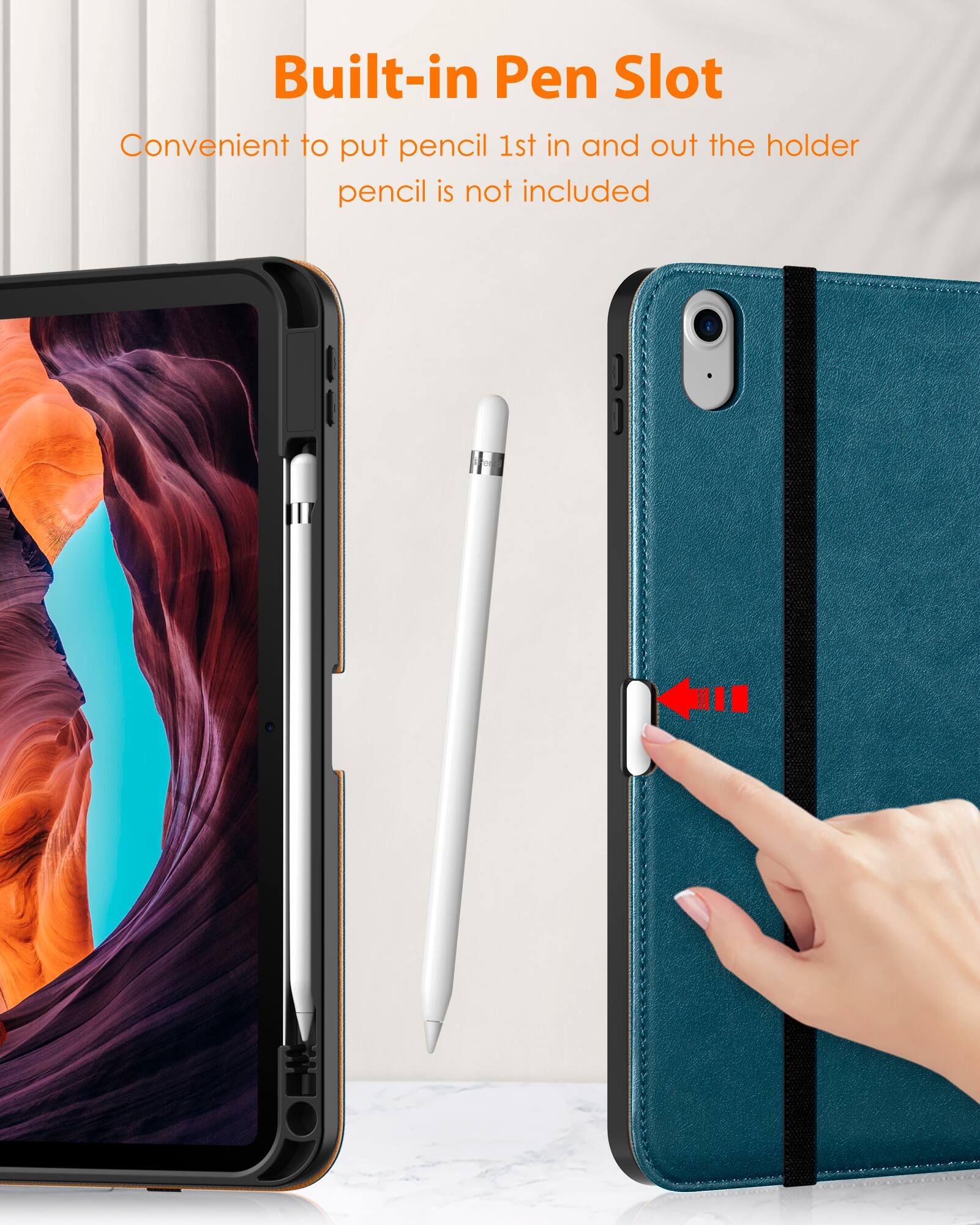 Built-in Pen Slot  
Convenient to put pencil 1st in and out the holder  
pencil is not included