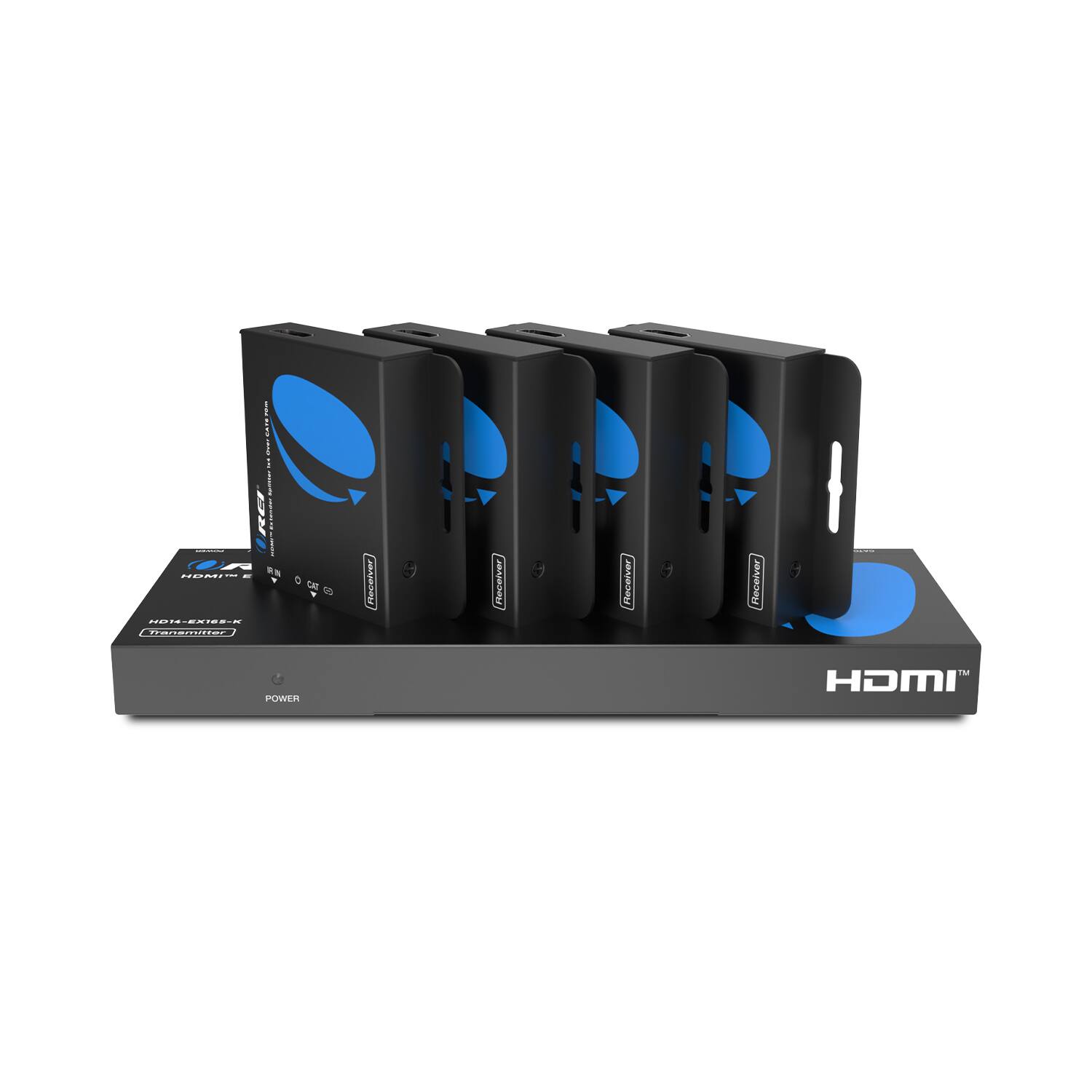 Orei - 4K@30Hz 1x4 HDMI™ Extender Splitter (Loop) - 230ft (cat6)-HD14-EX165-K - Black