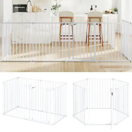 Front. Gymax - Gymax 6-Panel Adjustable Pet Safety Fence w/Auto-close Door & Double Locking System White.