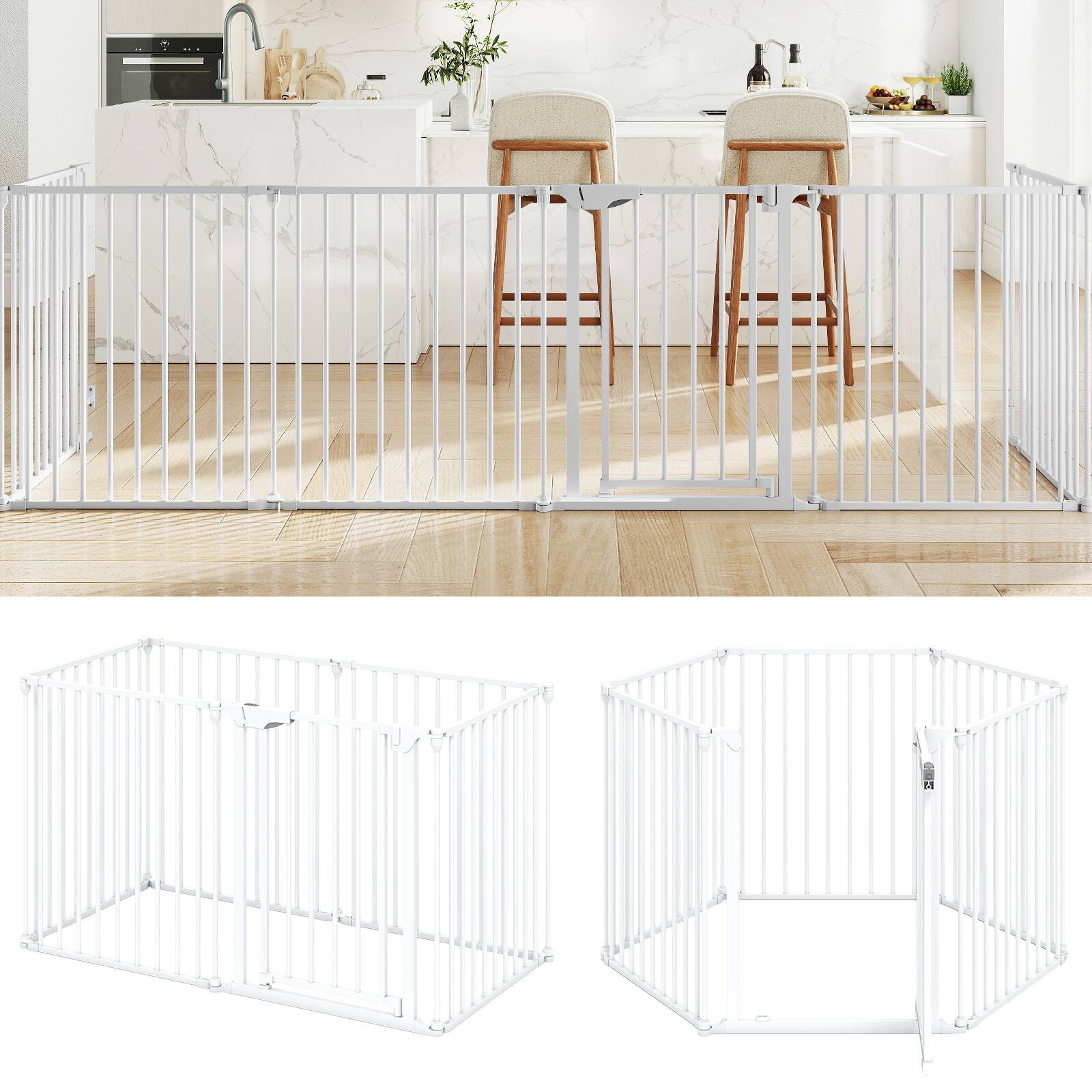 Front. Gymax - Gymax 6-Panel Adjustable Pet Safety Fence w/Auto-close Door & Double Locking System White.