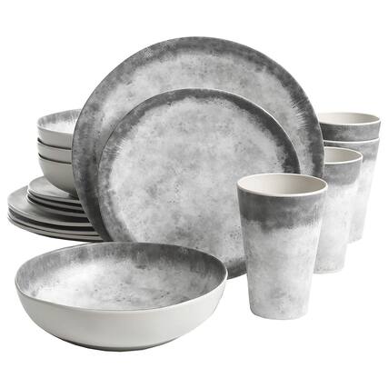 Front. Gibson - Gibson Home Granite 16 Piece Round Melamine Plate, Bowl, & Cup Dinnerware Set - Marble.
