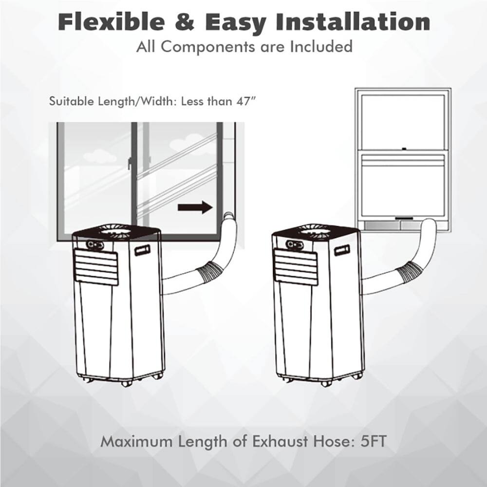Flexible & Easy Installation  
All Components are Included  

Suitable Length/Width: Less than 47"  

Maximum Length of Exhaust Hose: 5FT
