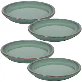 Sunnydaze - 12 in Glazed Ceramic Flower Pot/Plant Saucer - Set of 4 - Seafoam