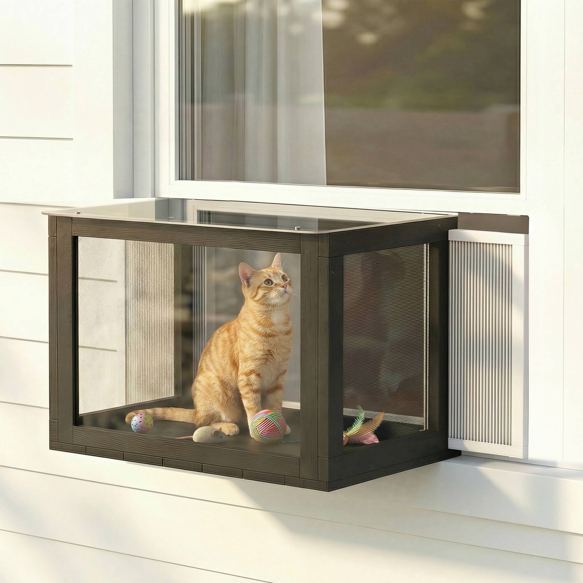 Alt View 1. Pawhut - Outdoor Cat Enclosure 25"–41" Outdoor Cat House for Sunbathing - Black.
