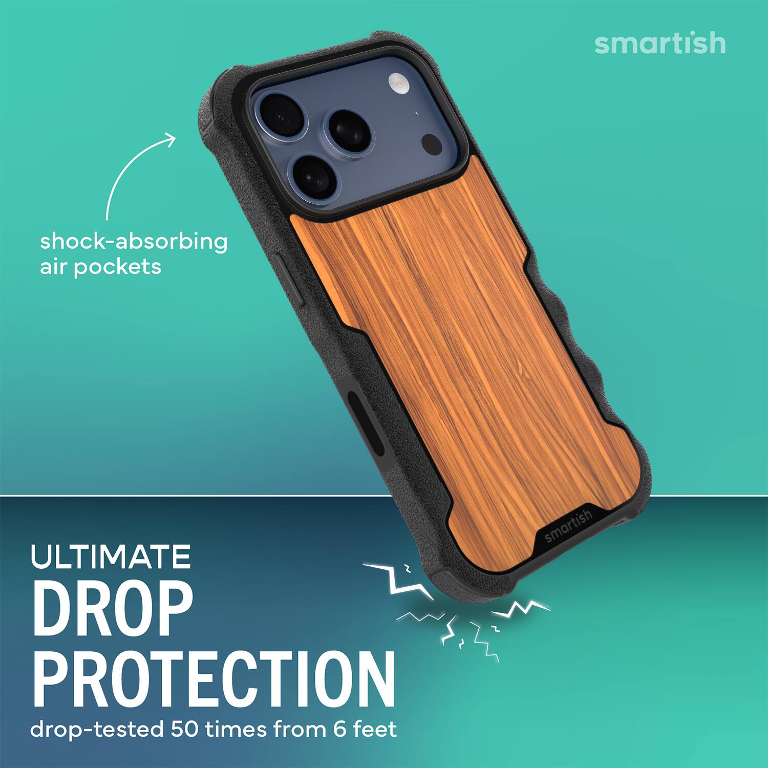 smartish shock-absorbing air pockets ULTIMATE DROP PROTECTION drop-tested 50 times from 6 feet smartish