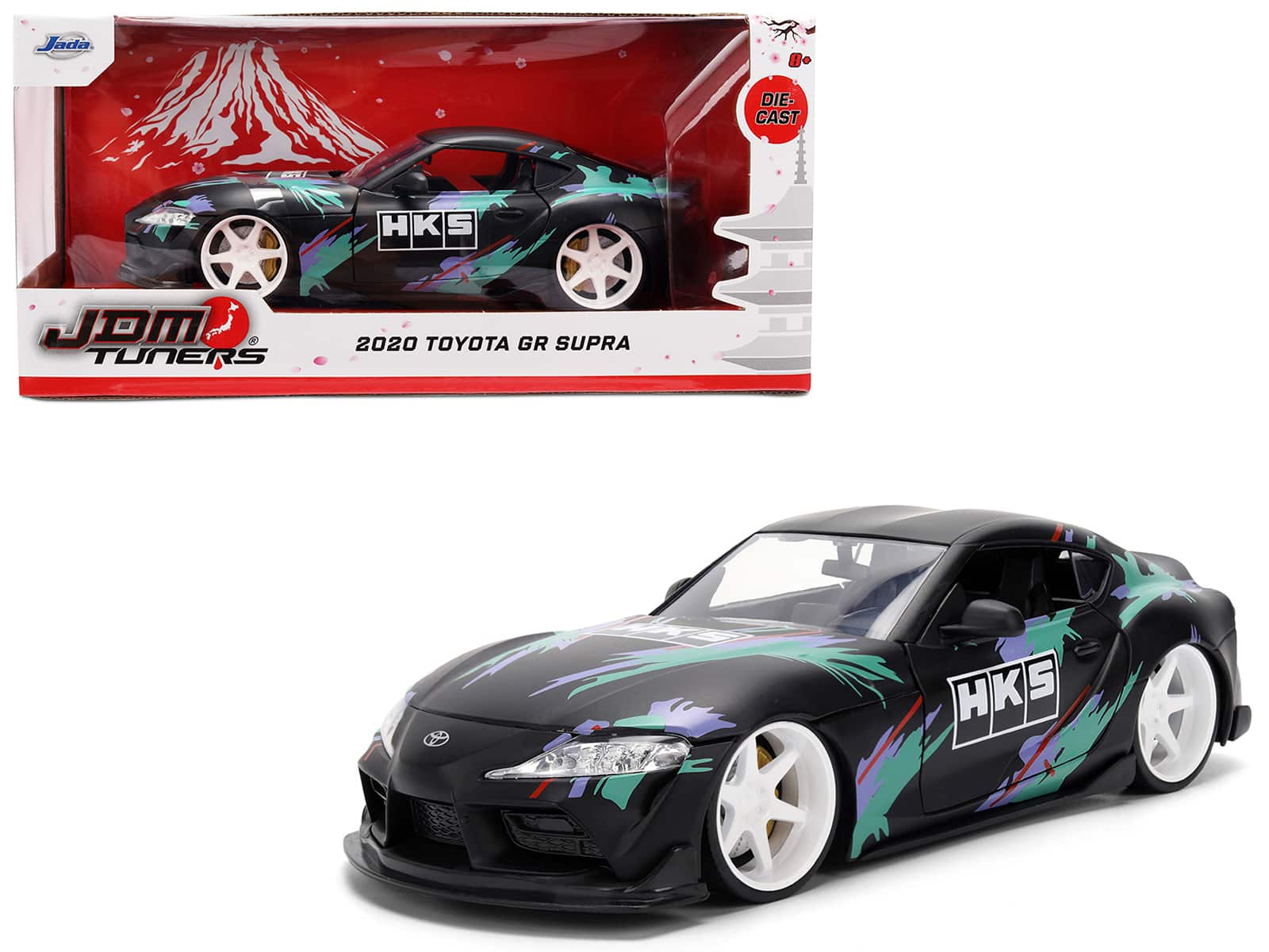 2020 Toyota GR Supra "HKS" "JDM Tuners" Series 1/24 Diecast Model Car by Jada - Matt Black with Graphics