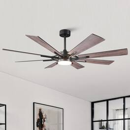 Vaczon - 72" Matte Large Ceiling Fan with LED Light and Reversible Blades - Black