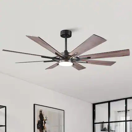 Front. Vaczon - 72" Matte Black Large Ceiling Fan with LED Light and Reversible Blades - Black.