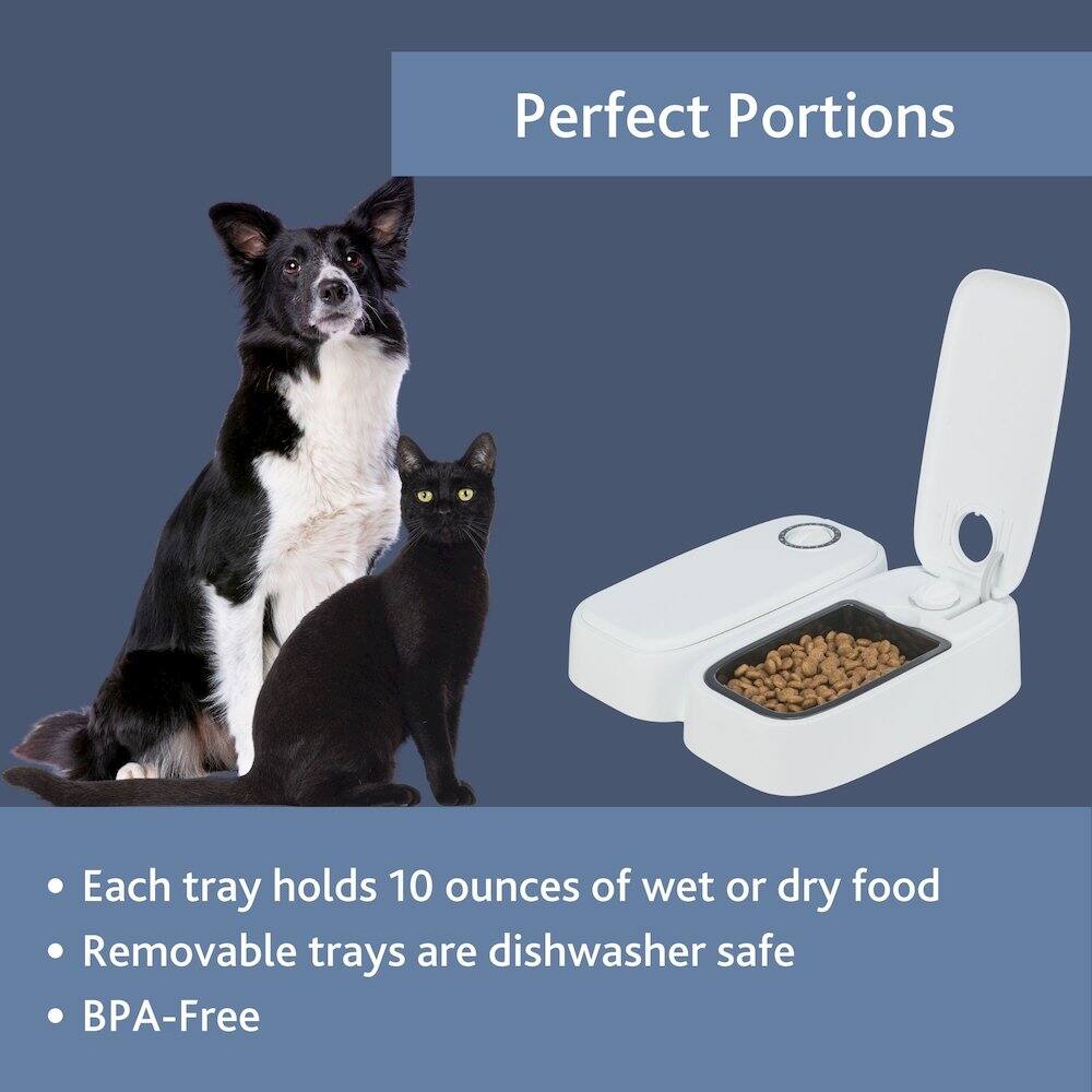 Perfect Portions

- Each tray holds 10 ounces of wet or dry food
- Removable trays are dishwasher safe
- BPA-Free