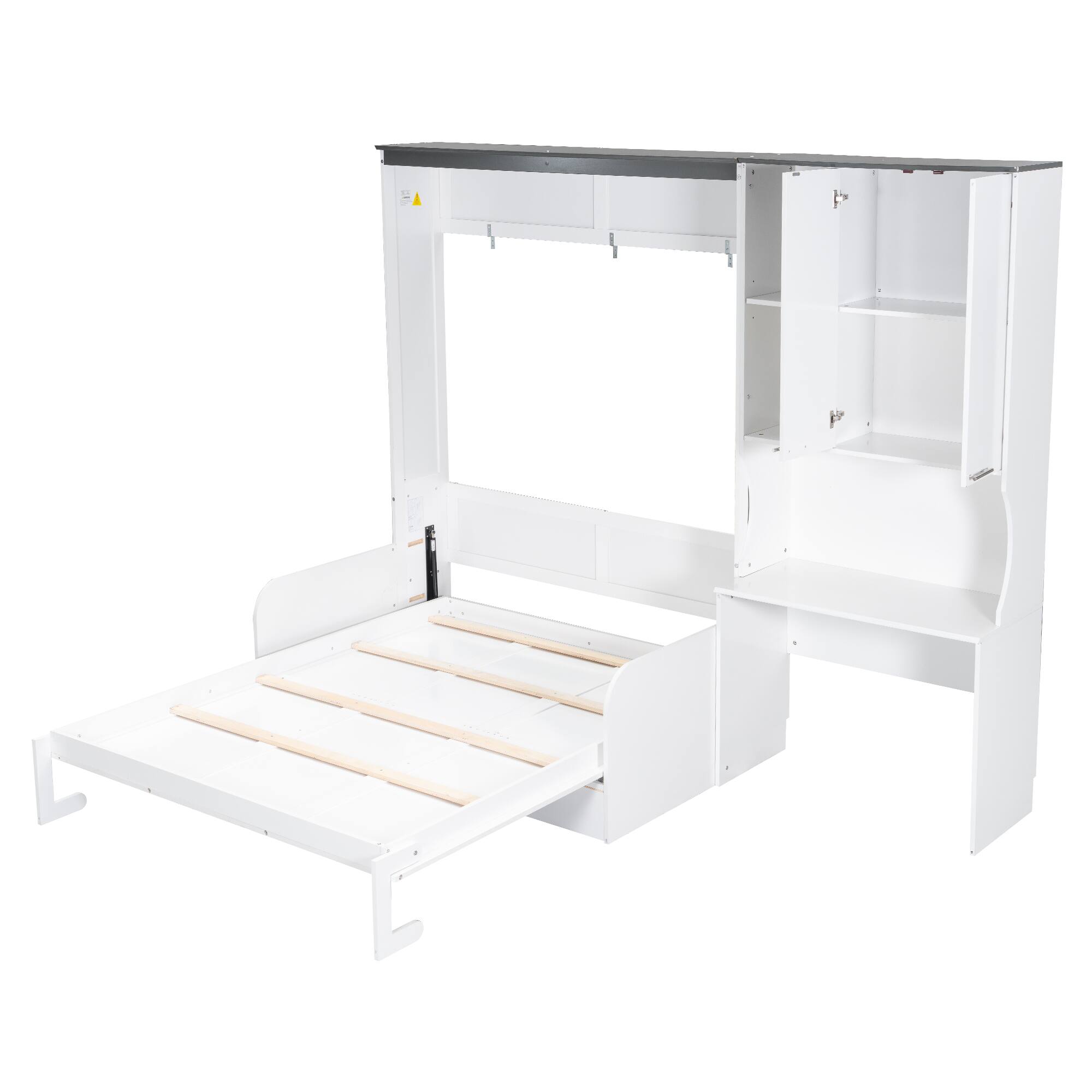 Alt View 2. Anysun - Queen Size Murphy Bed with Sofa, Desk & Storage Cabinet, Space-Saving Foldable Wall Bed for Small Rooms - White.