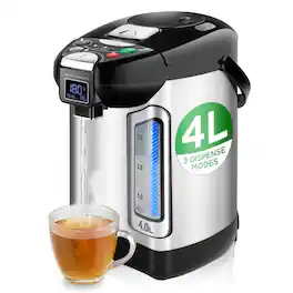 NutriChef - Digital Water Boiler and Warmer - 4L/4.23 Qt Stainless Electric Hot Water Dispenser w/ LCD Display - Silver