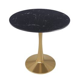 LeisureMod - Bristol 40" Round Modern Dining Table, Sintered Stone/MDF Top - Minimalist Pedestal Base with Floor Protection - MDF - Marbled Black