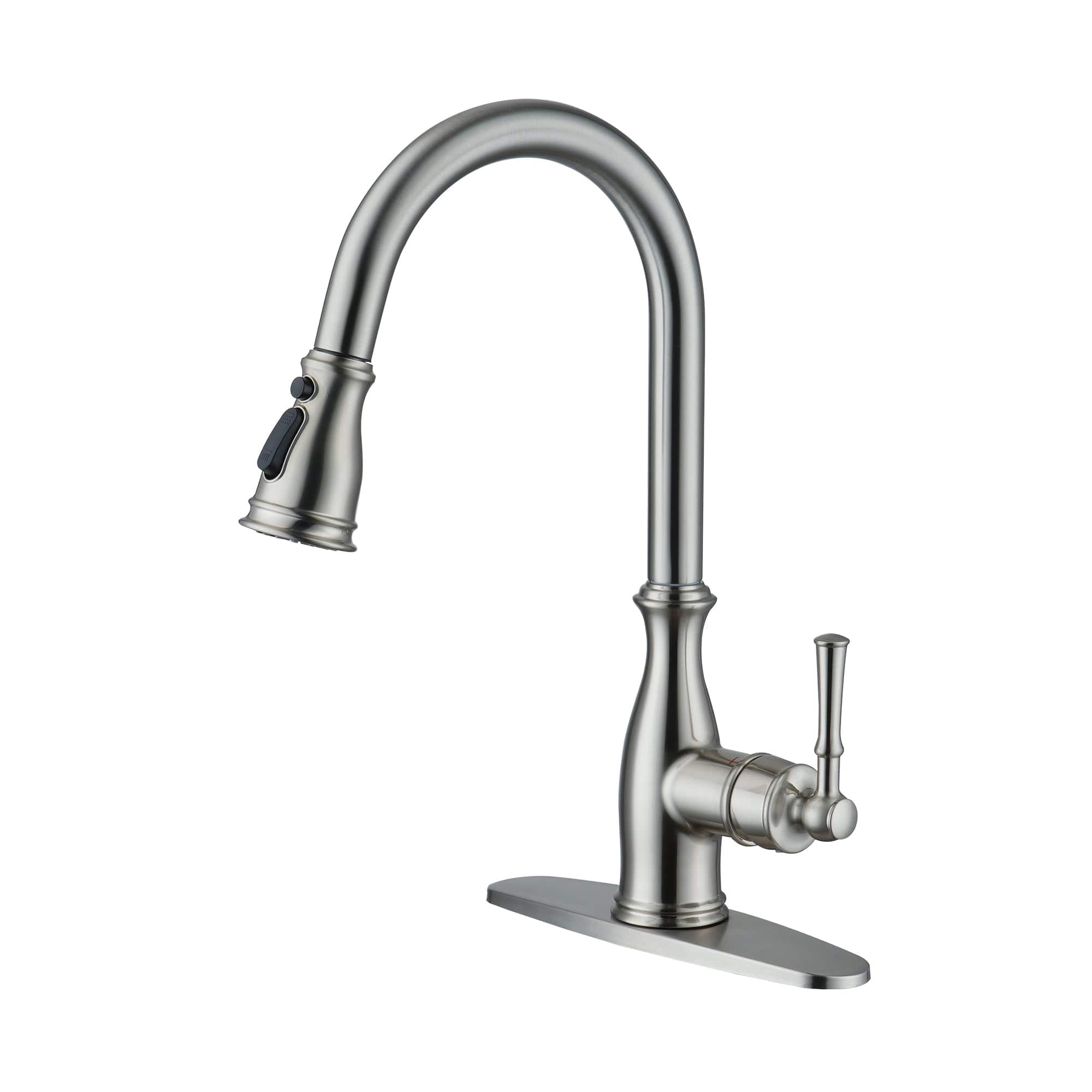 Front. Boyel Living - 3-Spray Patterns Single Handle Pull Down Sprayer Kitchen Faucet with Deck Plate and Ceramic Cartridge in Brushed Nickel - Brushed Nickel.