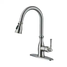 3-Spray Patterns Single Handle Pull Down Sprayer Kitchen Faucet with Deck Plate and Ceramic Cartridge