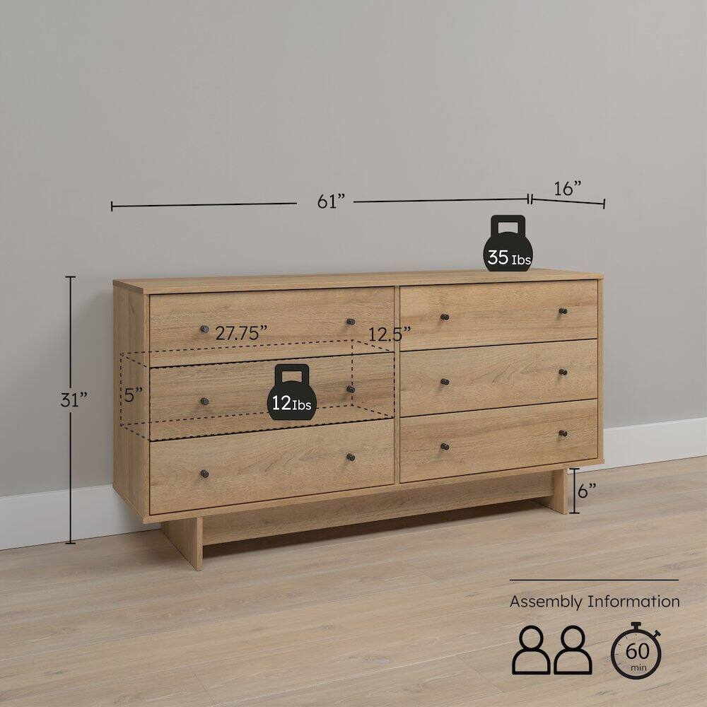 61"  
16"  
35 lbs  
27.75"  
12.5"  
31"  
5"  
12 lbs  
6"  
Assembly Information  
60 min