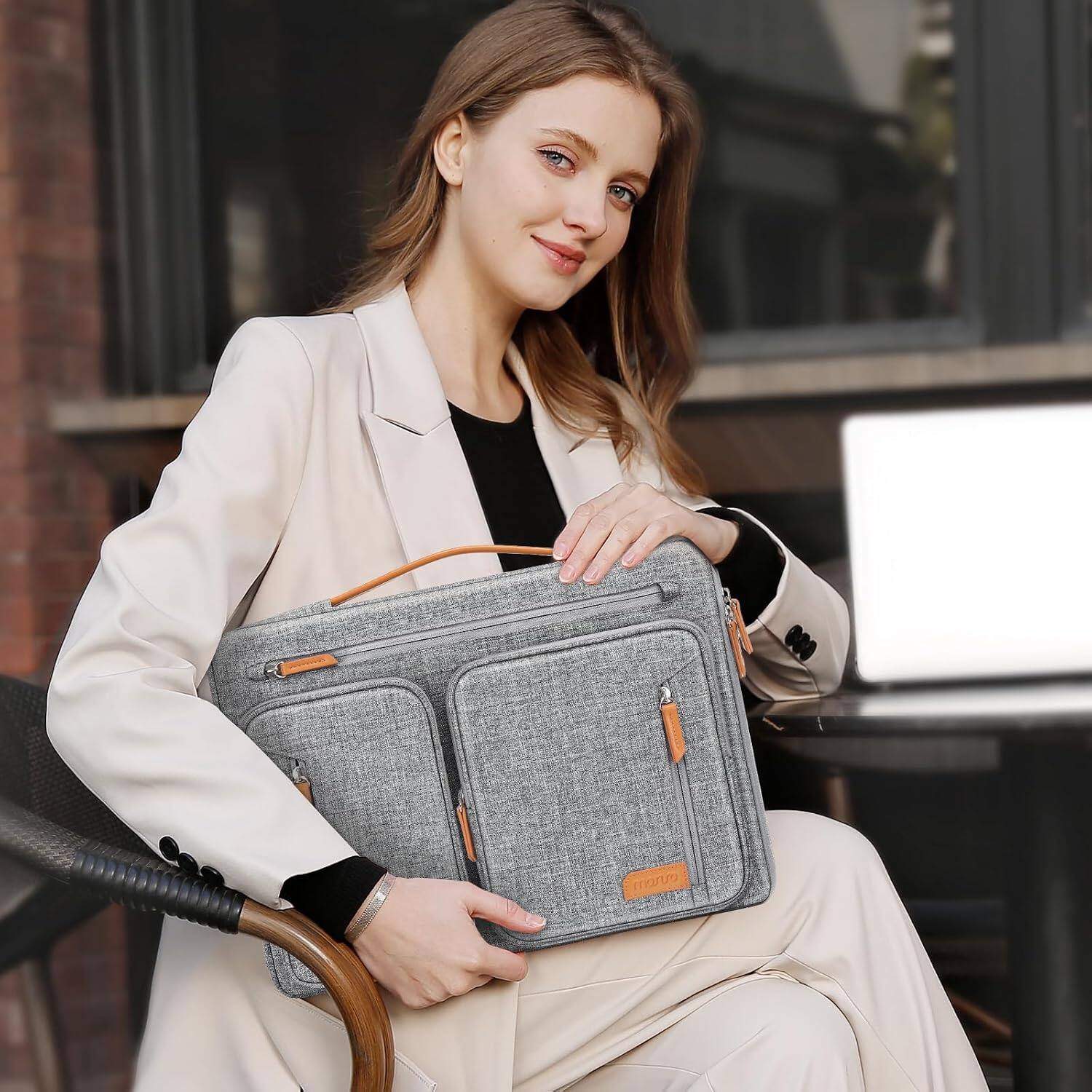 Alt View 2. mosiso - Laptop Sleeve 15-16 Inch, 360 Protective Laptop Case with 5 Accessory Pockets for MacBook Pro 16, HP Acer Dell ASUS - Gray.