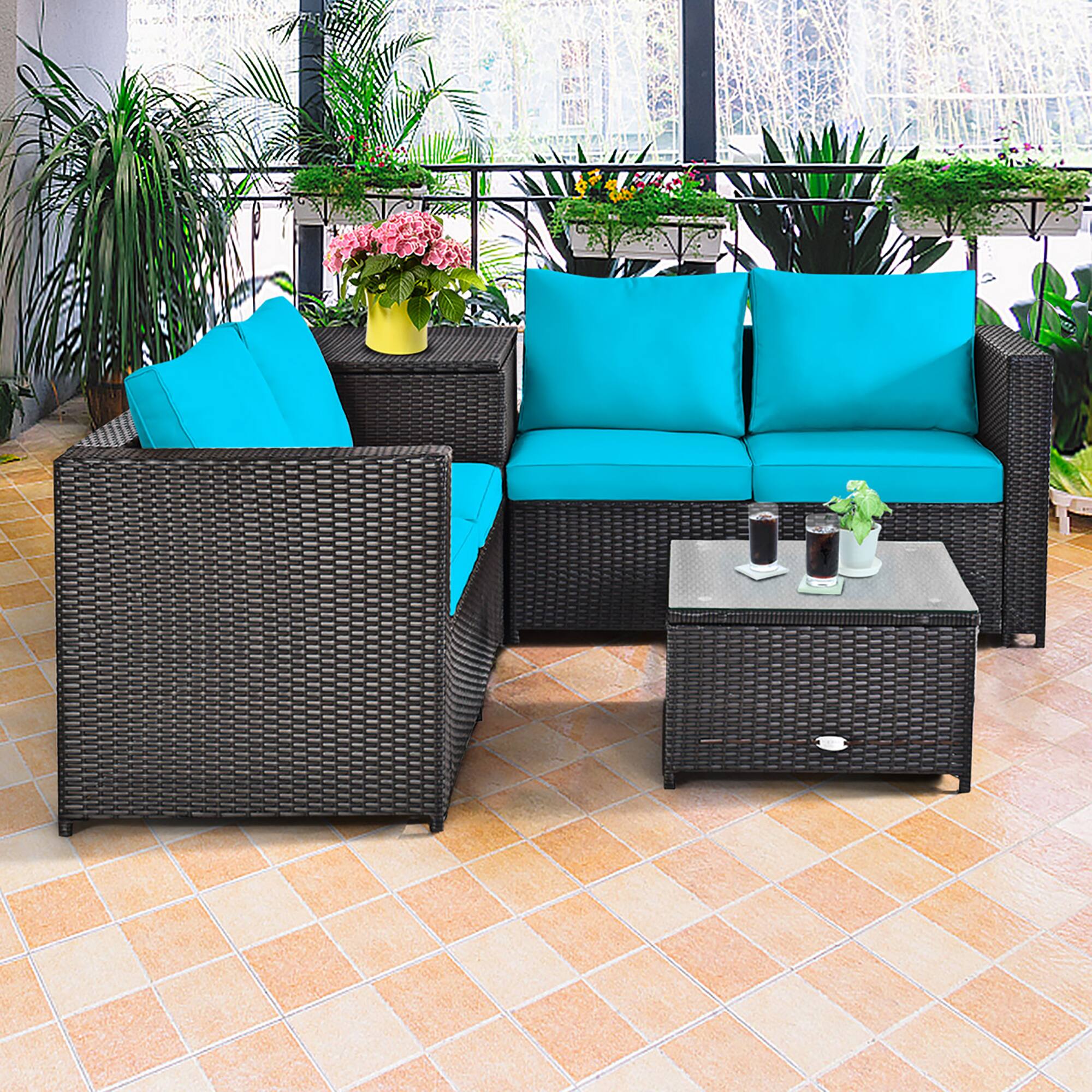 Alt View 1. Costway - Costway 8PCS Outdoor Patio Rattan Furniture Set Cushion Loveseat Storage Table - Blue.