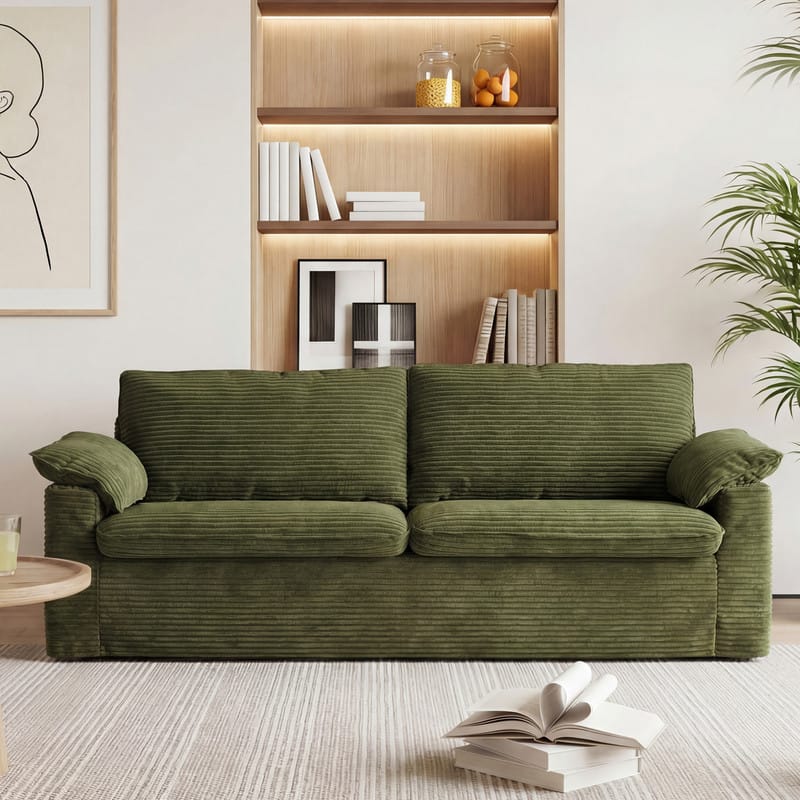 Dyonery - 86" Double Sofa Comfortable deep-seated corduroy cloud sofa,Freestanding sofa Ideal for living rooms, apartments. - Green