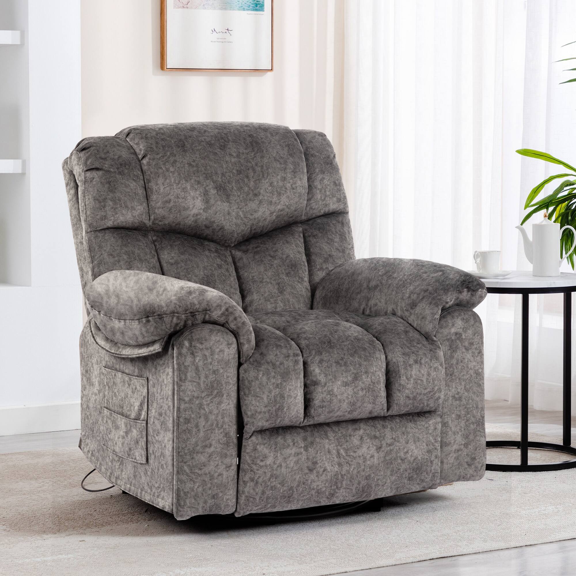 Front. APRILSOUL - Swivel and Rocking Recliner Chair Massage Heating Bonded Leather Sofa - Gray.