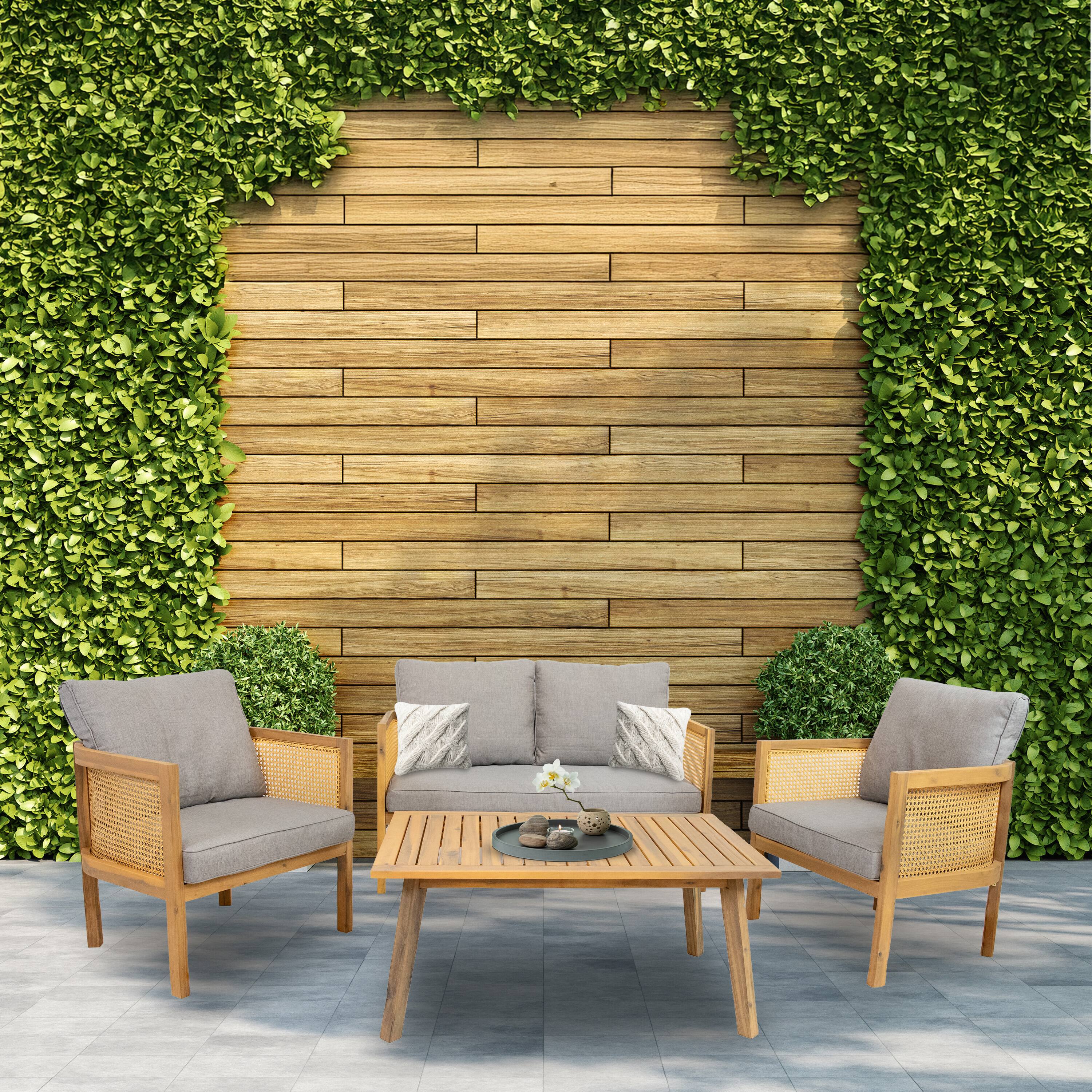 Alt View 5. Sunnydaze - Sanibel 4-Piece Acacia Outdoor Conversation Set - Grey.