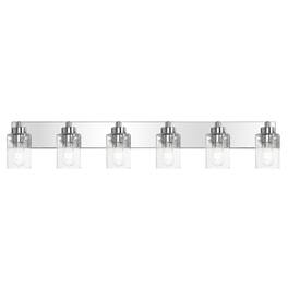 Jonathan Y - Irving 40" 6-Light Seeded Glass/Iron Modern Contemporary LED Vanity Light, Chrome - Chrome/Clear