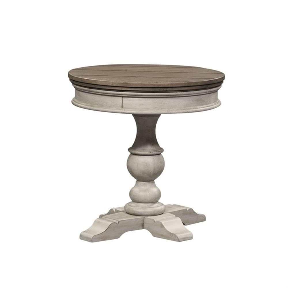 Left. Liberty Furniture Industries - Heartland Round Pedestal Chair Side Table in Antique White w/ Tobacco Top - White.