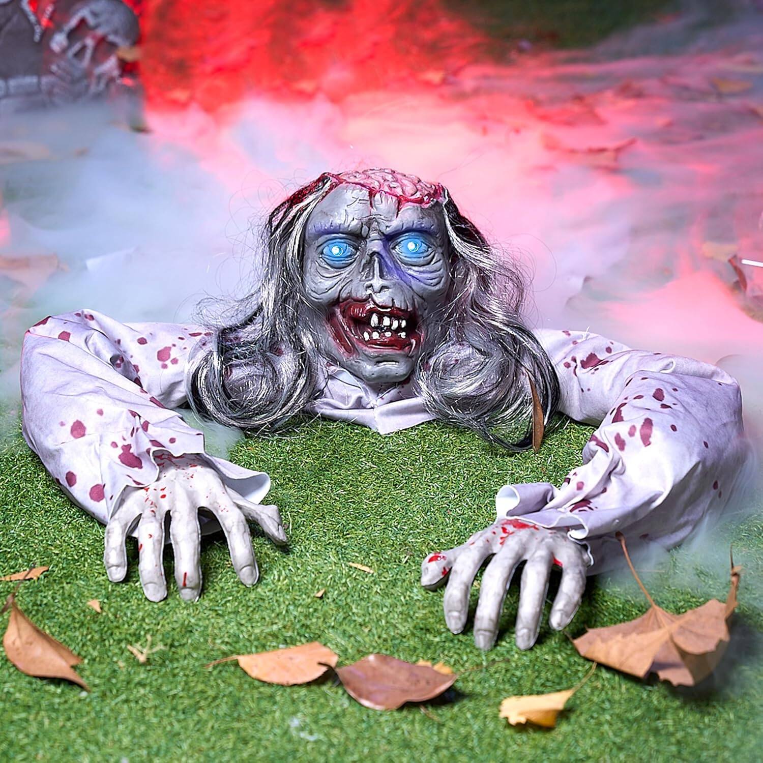 Joyfy - Halloween Outdoor Zombie Groundbreaker with Light-Up Eyes and Creepy Sound Decoration for Yard, Garden, Lawn Outdoor - Multicolor