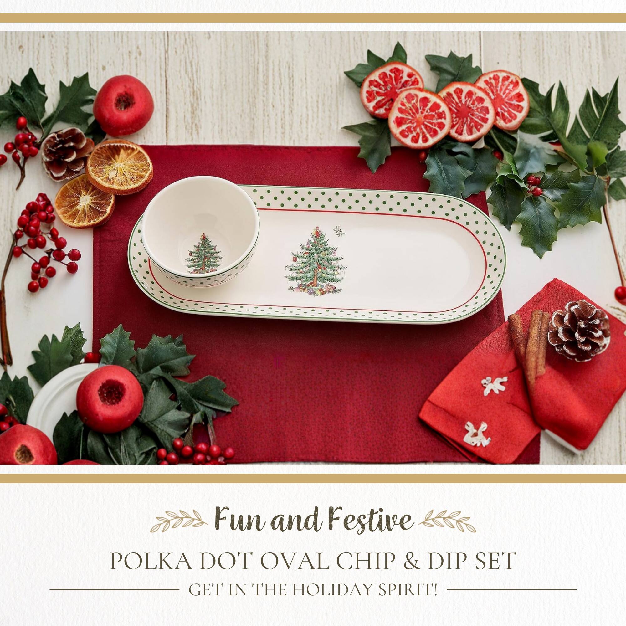 Fun and Festive POLKA DOT OVAL CHIP & DIP SET GET IN THE HOLIDAY SPIRIT!