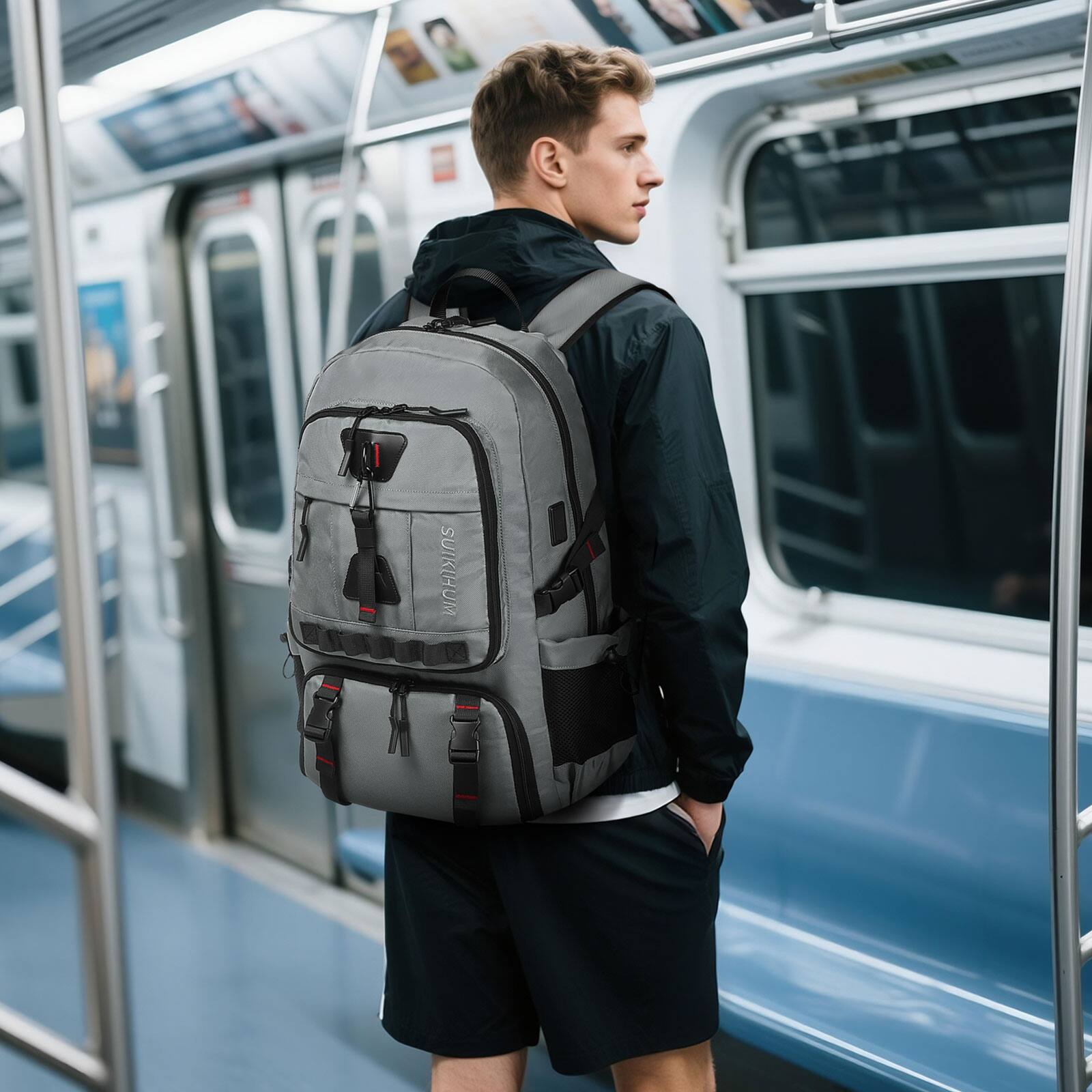 Alt View 6. Unique Bargains - 35L Travel Backpack with Shoe Compartment, TSA Approved Carry On, Fits 18" Laptop, Water-Resistant - Grey.