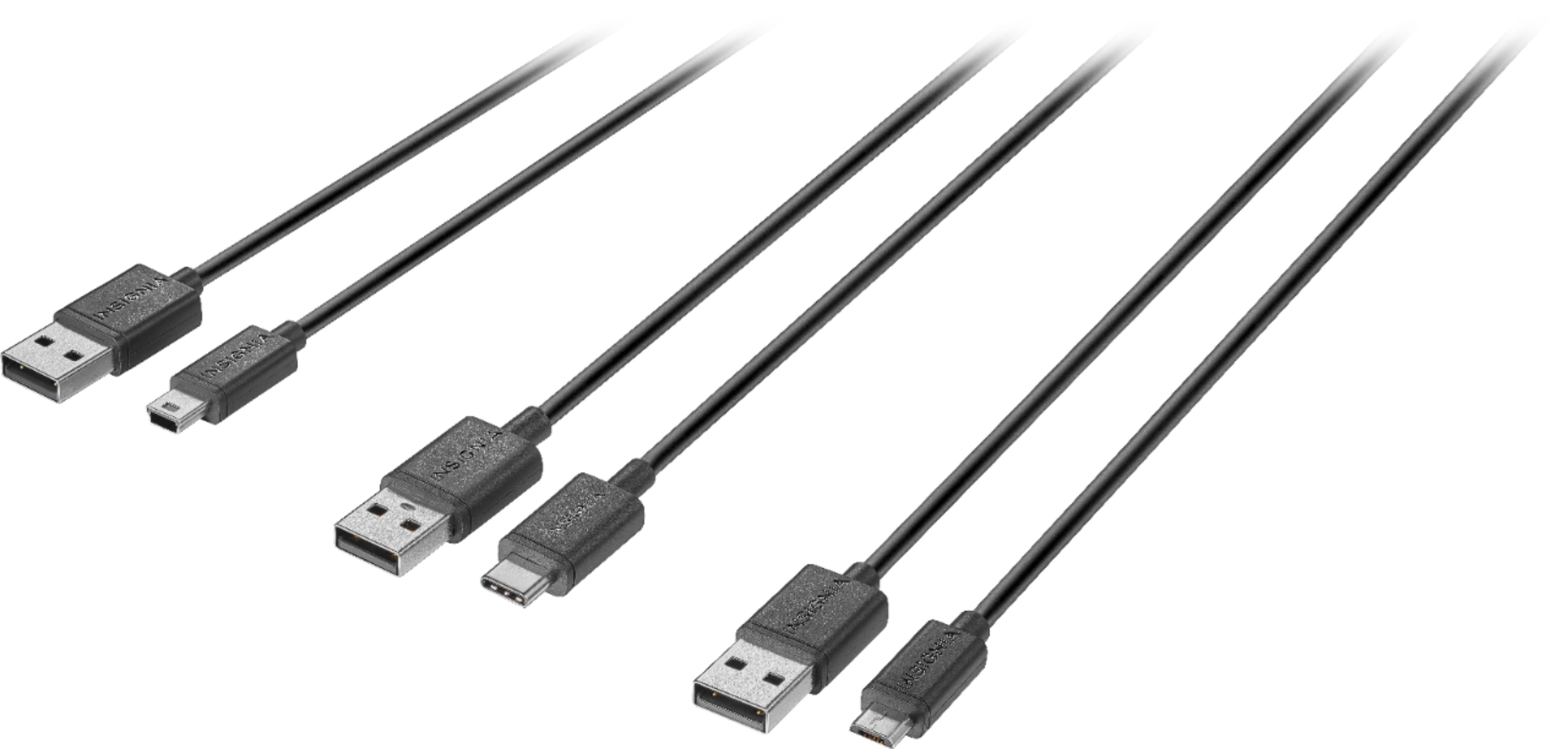 Insignia™ - 4' USB Mini, Micro, and Type-C Cable Pack (3-Pack) - Black