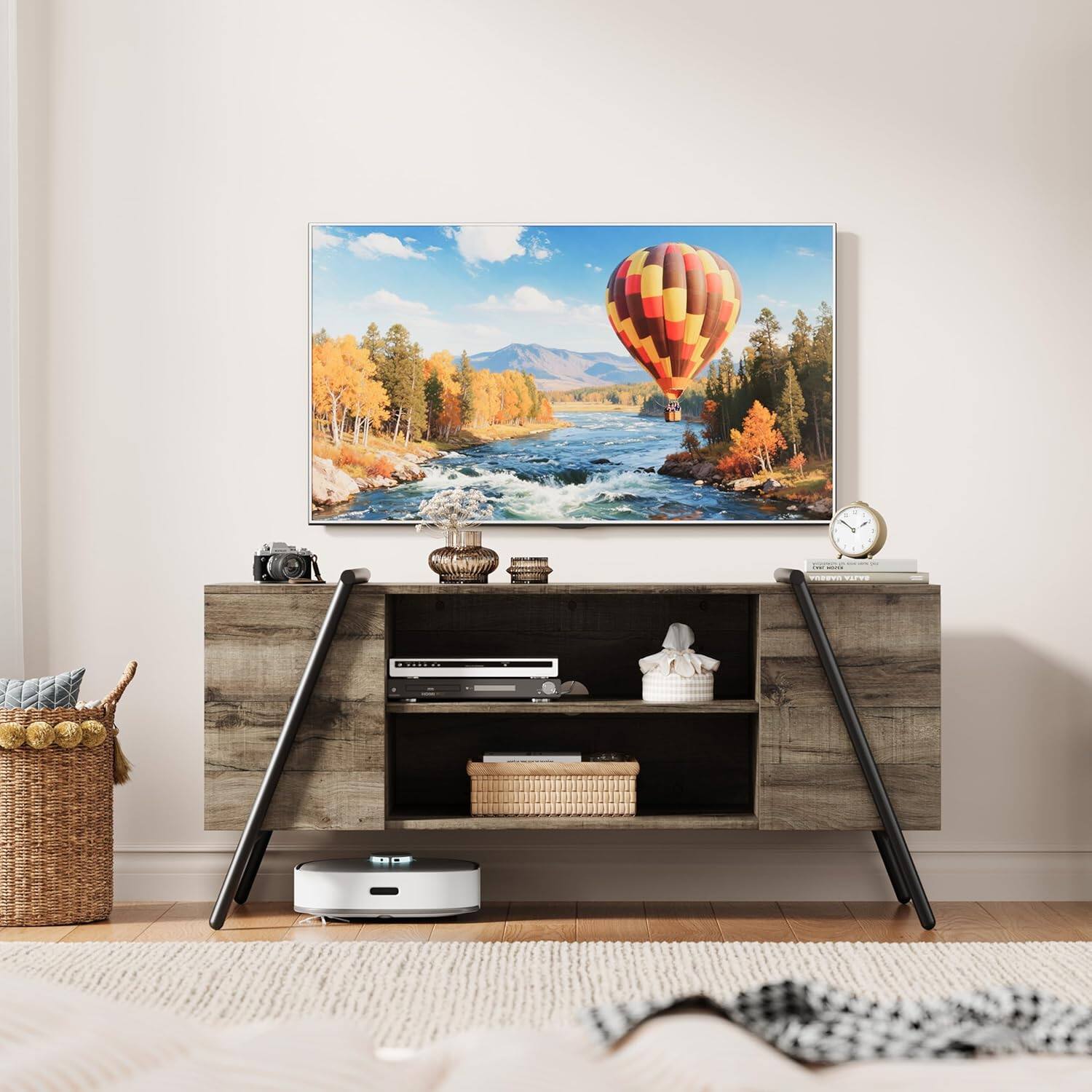 Alt View 4. GARVEE - TV Stand for 50 55 Inch TV, Modern Mid Century Entertainment Center with Adjustable Shelves, Storage Cabinet - Retro Gray.