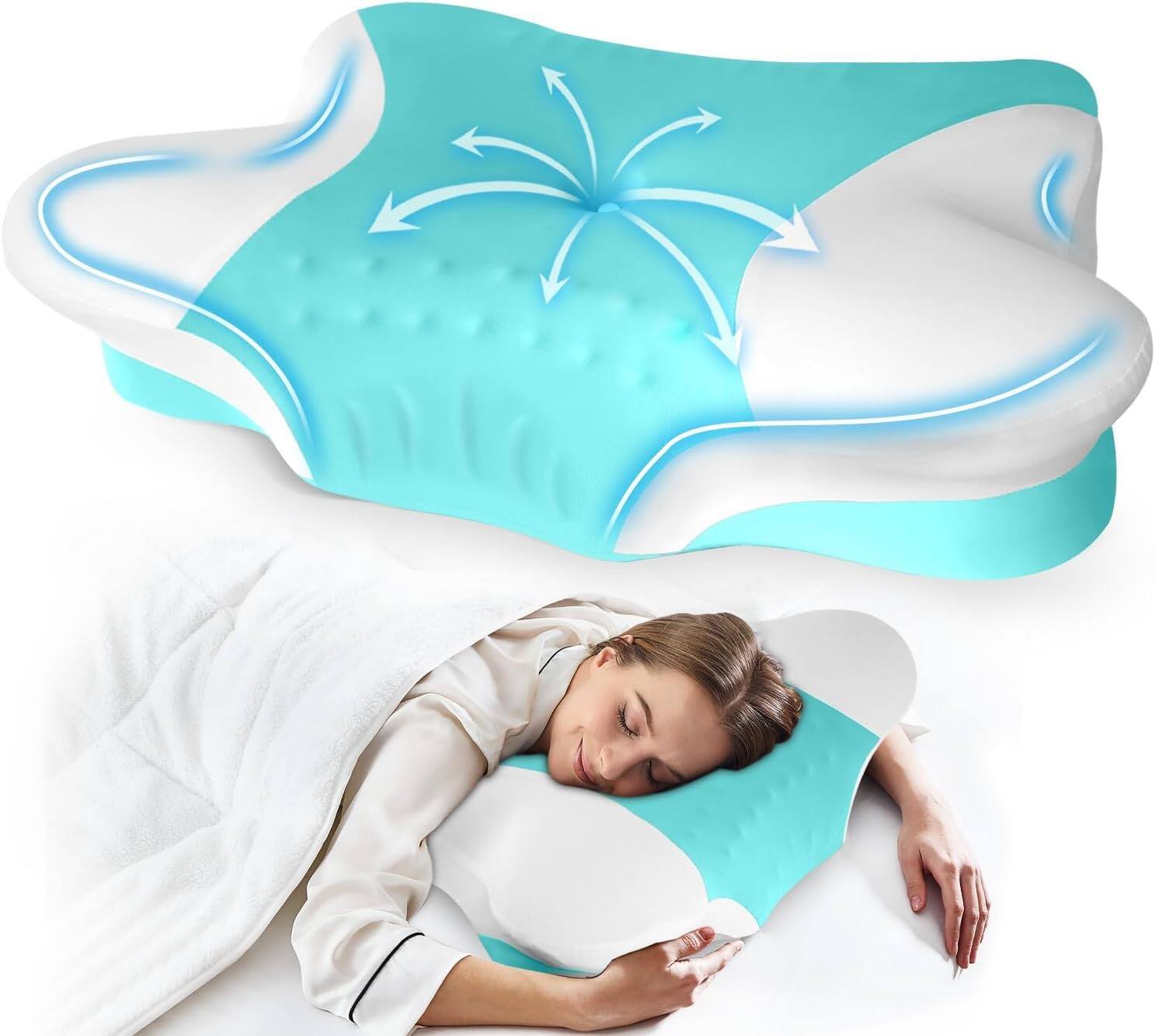 FINEAK - Ergonomic Memory Foam Neck Pillow for Pain Relief & Support - Green