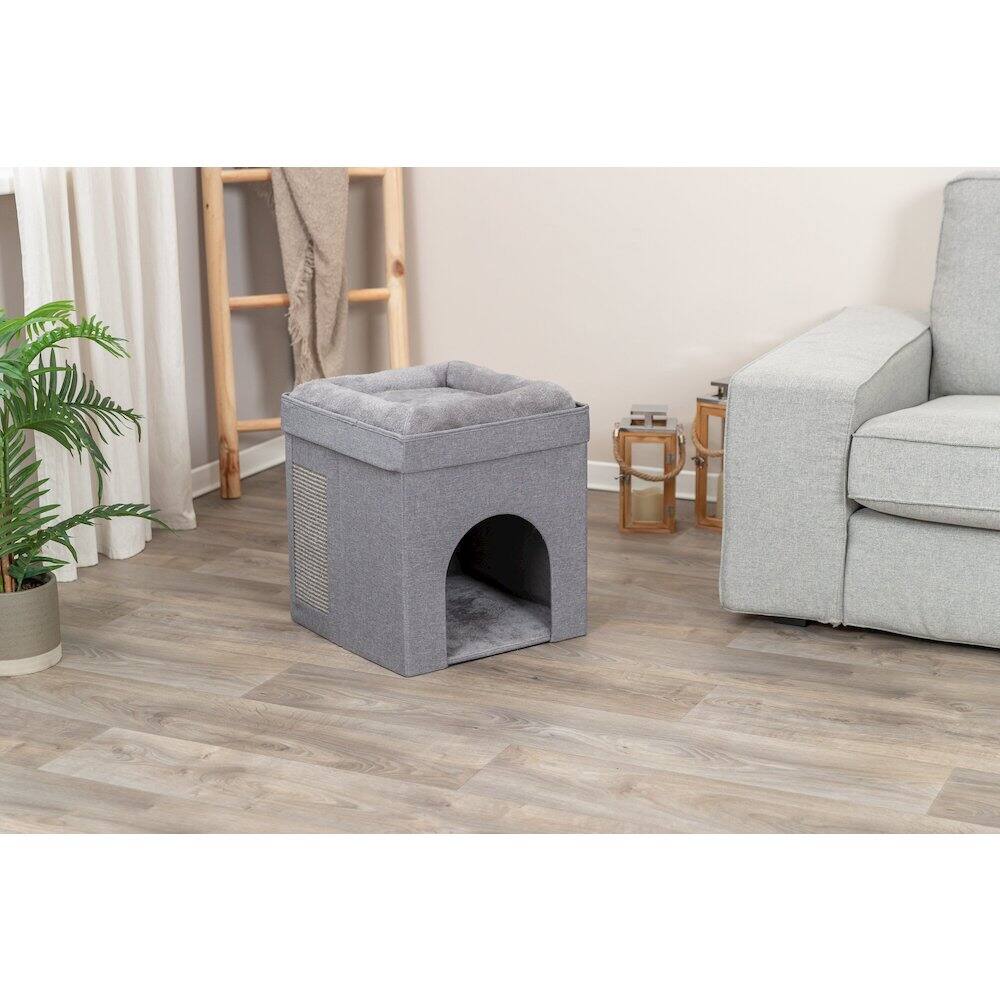 Alt View 3. TRIXIE - Crazy Cube Stackable 1-Story Indoor Cat Condo, Cat House with Scratching Pad - Gray.
